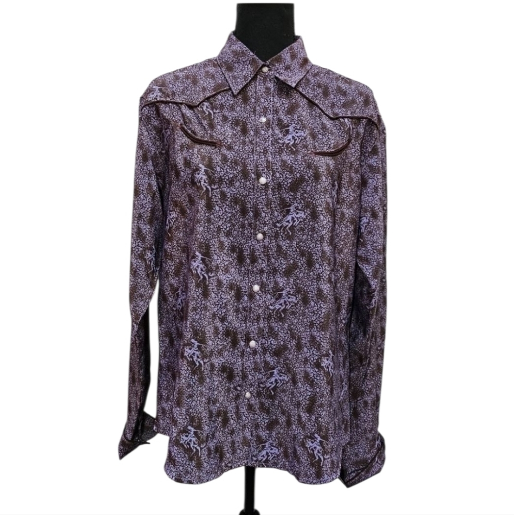 Wrangler Rodeo Snap Up Top Purple Brown 100% Polyester Size M